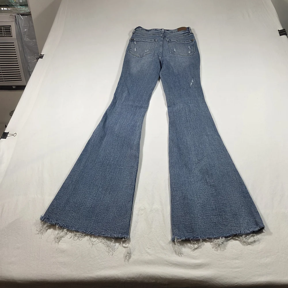 Judy Blue Medium Blue Flare Jeans with Distressed Details - Picture 11 of 13